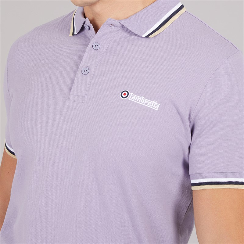 Lambretta Mens Triple Tipped Polo Dusk White/Navy/Cream
