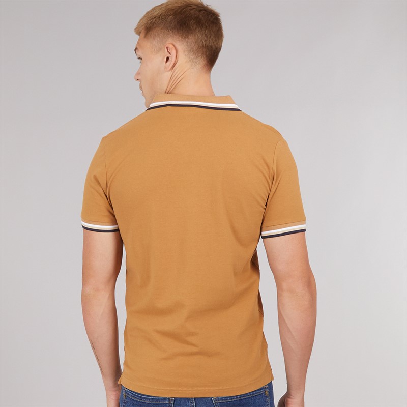 Lambretta Mens Triple Tipped Polo Tobacco White/Cream/Navy