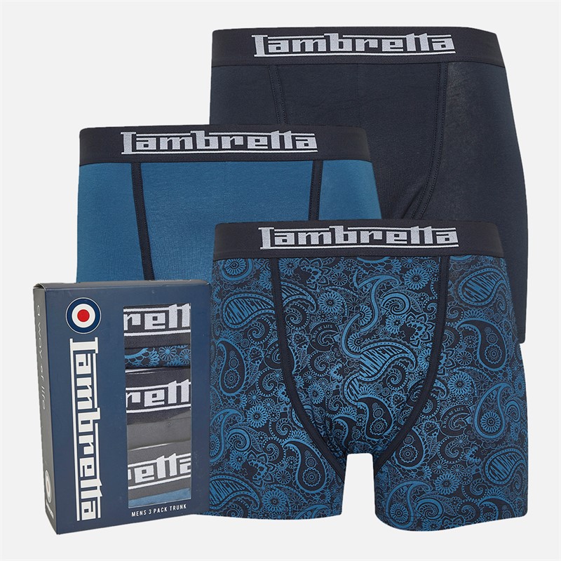 Lambretta Mens Paisley Three Pack Boxers Navy
