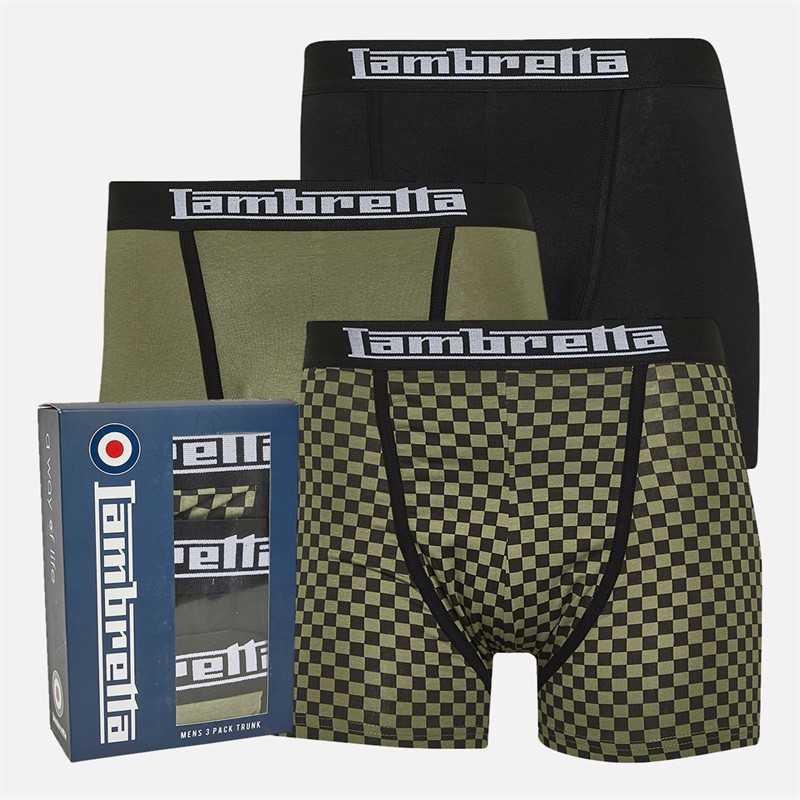 Lambretta Mens Multi Three Pack Boxers Khaki