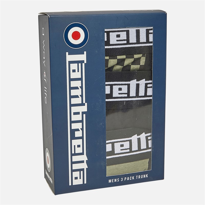 Lambretta Mens Multi Three Pack Boxers Khaki