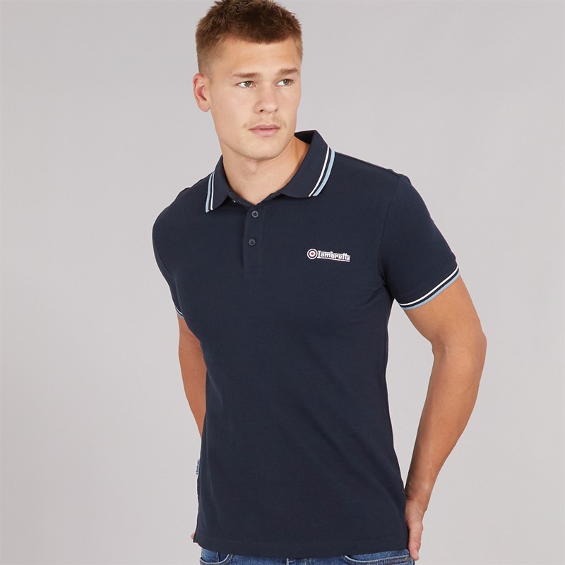 Lambretta Mens Twin Tipped Polo Navy/White/Sky - Size L