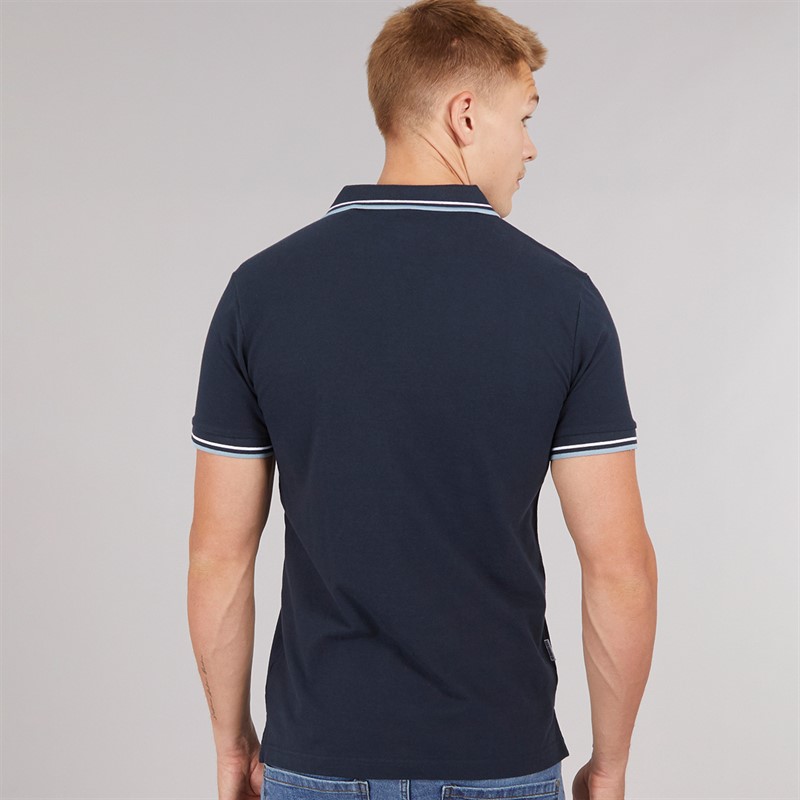 Lambretta Mens Twin Tipped Polo Shirt Navy White/Sky