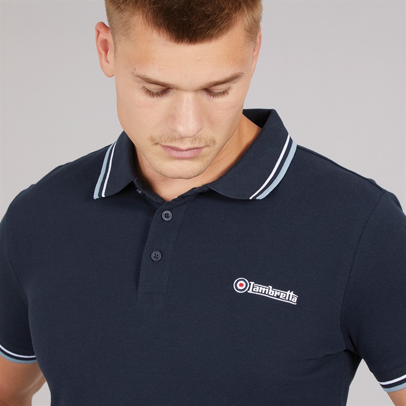 Lambretta Mens Twin Tipped Polo Shirt Navy White/Sky