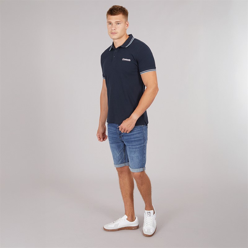 Lambretta Mens Twin Tipped Polo Shirt Navy White/Sky