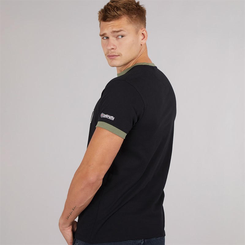 Lambretta Mens Logo Ringer T-Shirt Black/Khaki