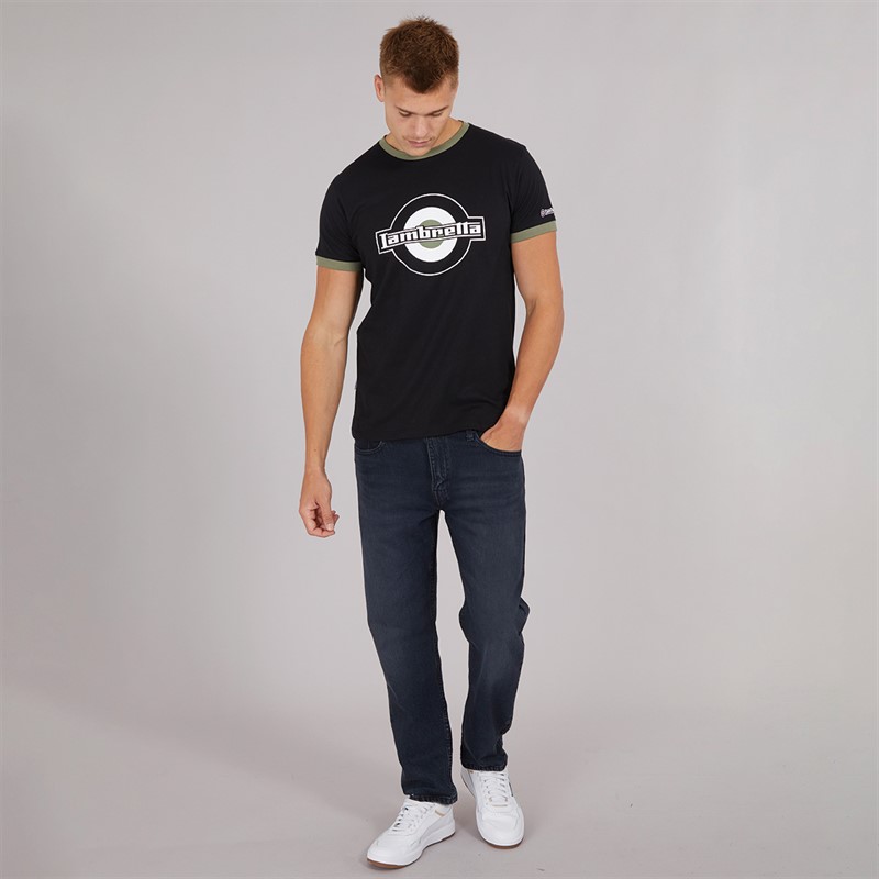 Lambretta Mens Logo Ringer T-Shirt Black/Khaki