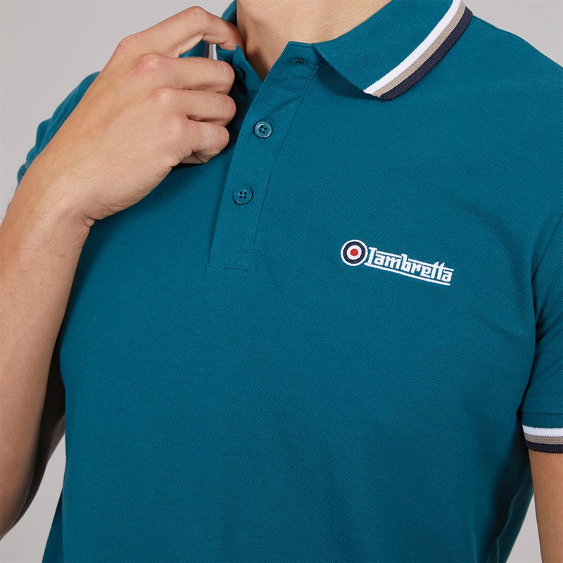 Lambretta Mens Tripple Tipped Polo Gulf Coast White/Cinder/Navy