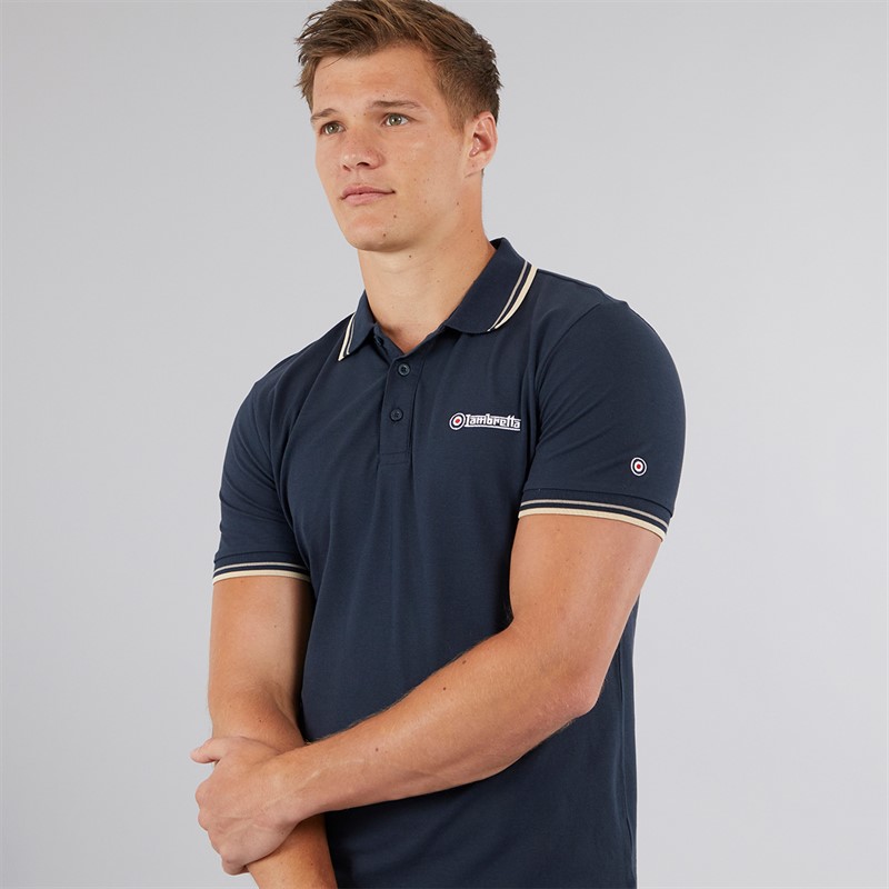 Lambretta Mens Twin Tipped Polo Navy Cinder/Cream