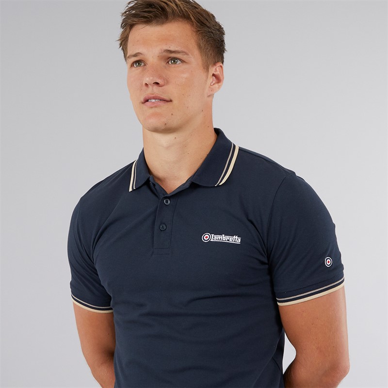 Lambretta Mens Twin Tipped Polo Navy Cinder/Cream
