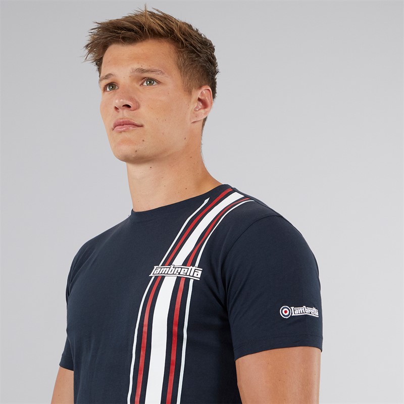 Lambretta Mens Side Striped T-Shirt Navy