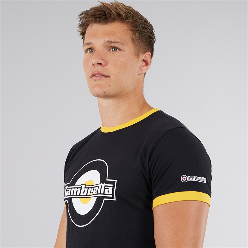 Lambretta Mens Logo Ringer T-Shirt Black/Gold Black Gold