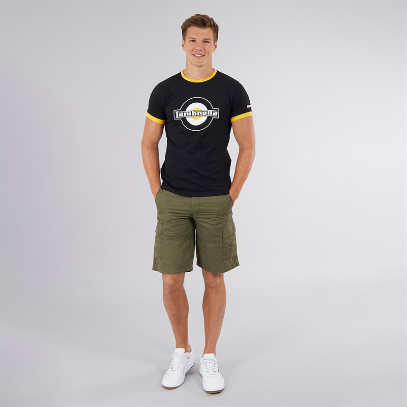 Lambretta Mens Logo Ringer T-Shirt Black/Gold Black Gold
