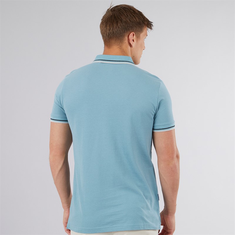 Lambretta Mens Twin Tipped Polo Smoke Blue/Black/Grey