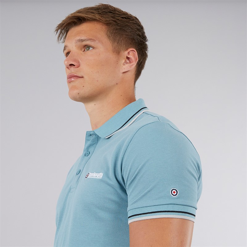 Lambretta Mens Twin Tipped Polo Smoke Blue/Black/Grey