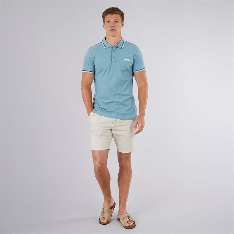 Lambretta Mens Twin Tipped Polo Smoke Blue/Black/Grey