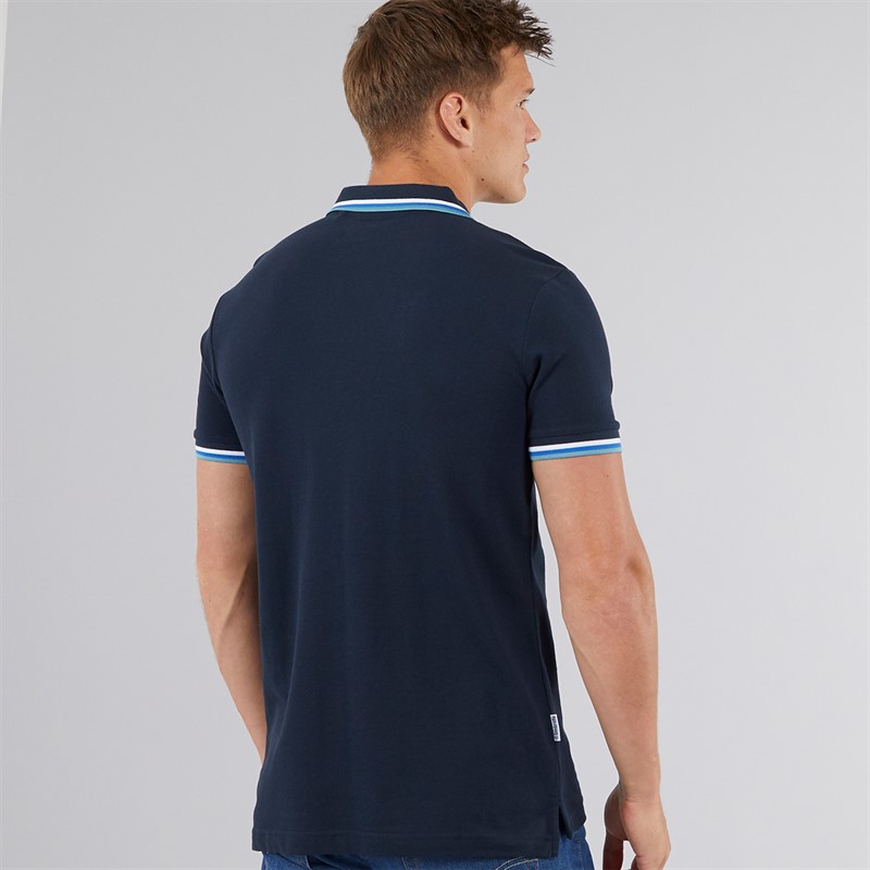 Lambretta Mens Triple Tipped Polo Shirt Navy White Blue Smoke Blue