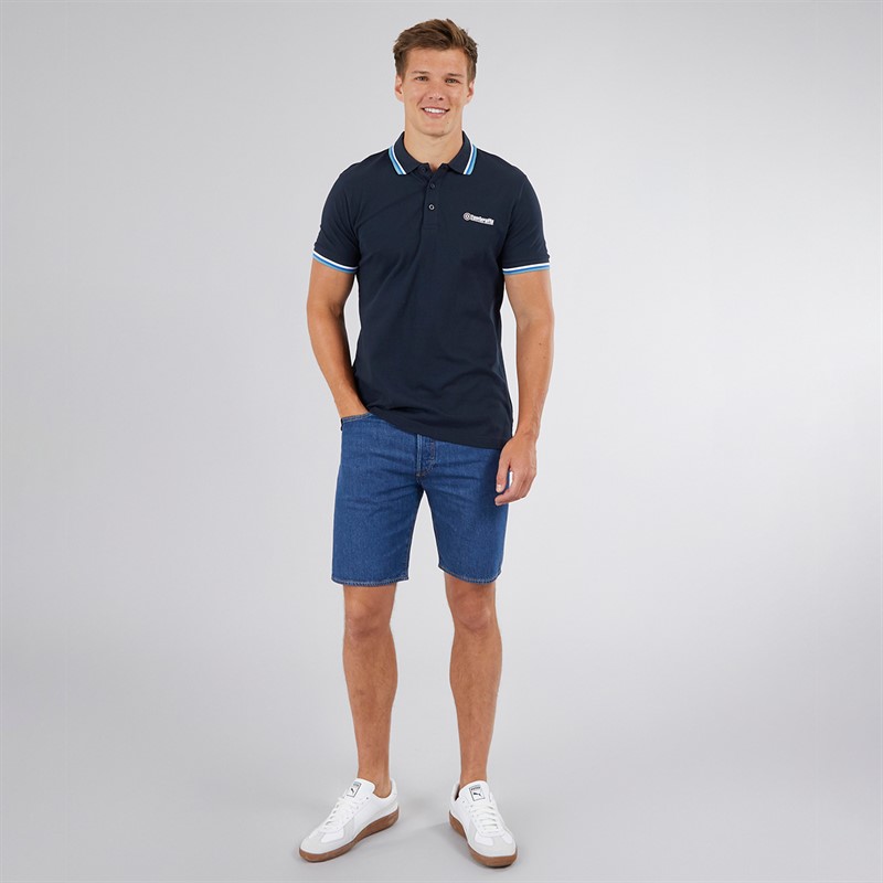 Lambretta Mens Triple Tipped Polo Shirt Navy White Blue Smoke Blue