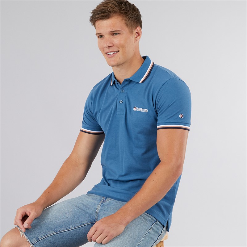 Lambretta Mens Triple Tipped Polo Shirt Dark Blue White Cork Navy