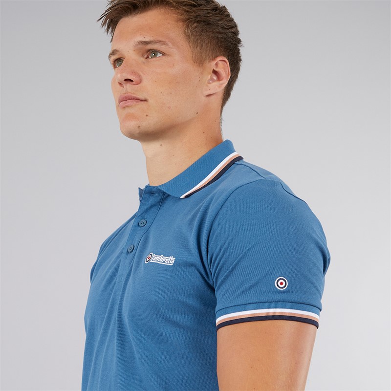 Lambretta Mens Triple Tipped Polo Shirt Dark Blue White Cork Navy