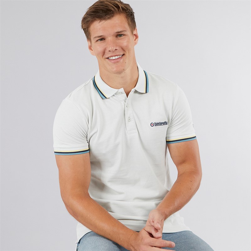 Lambretta Mens Triple Tipped Polo Shirt Pebble Yellow Navy Smoke Blue