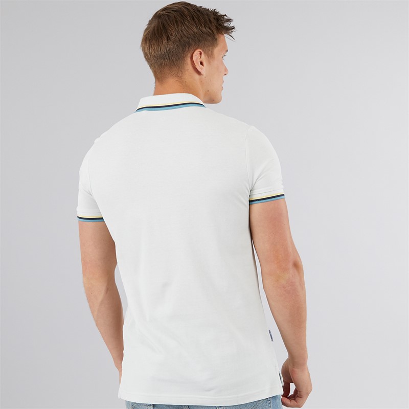 Lambretta Mens Triple Tipped Polo Shirt Pebble Yellow Navy Smoke Blue