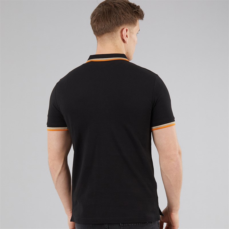 Lambretta Mens Triple Tipped Polo Shirt Black Stone/Cash/Orange