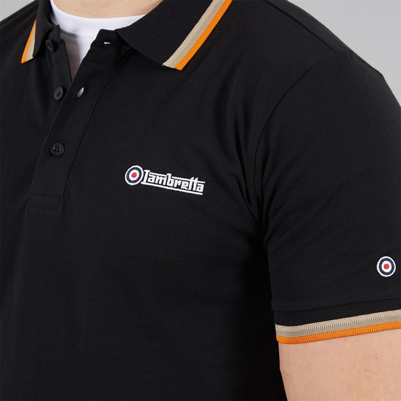 Lambretta Mens Triple Tipped Polo Shirt Black Stone/Cash/Orange