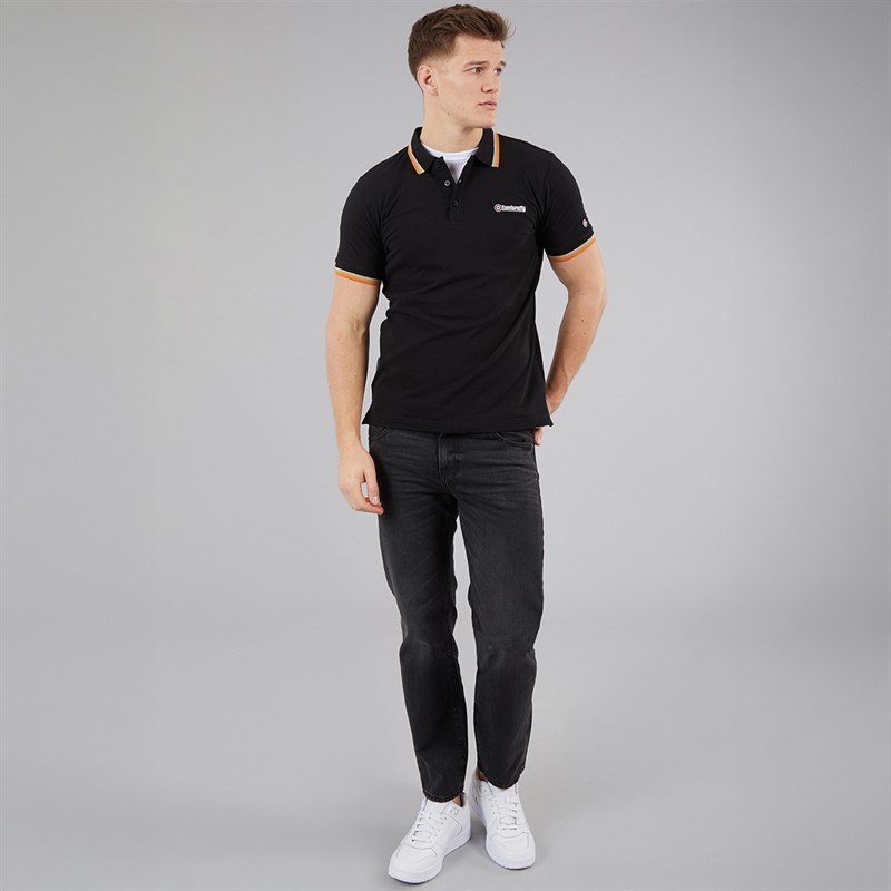 Lambretta Mens Triple Tipped Polo Shirt Black Stone/Cash/Orange
