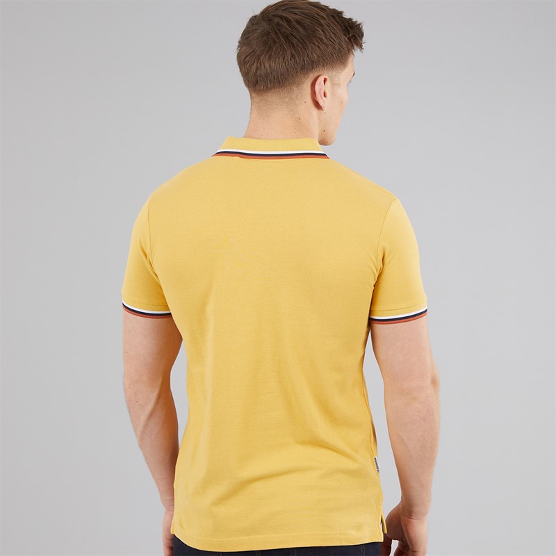 Lambretta Mens Triple Tipped Polo Shirt Gold White/Navy/Clay