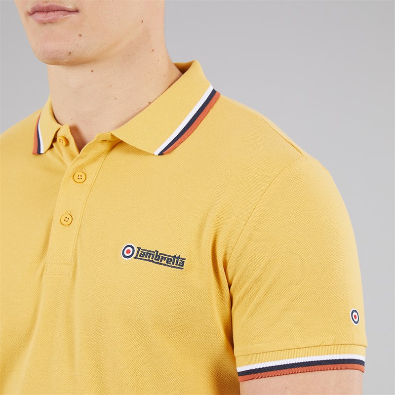 Lambretta Mens Triple Tipped Polo Shirt Gold White/Navy/Clay
