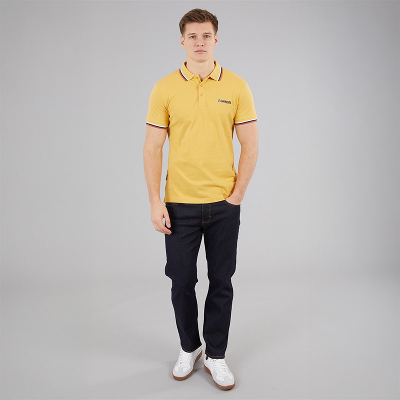 Lambretta Mens Triple Tipped Polo Shirt Gold White/Navy/Clay