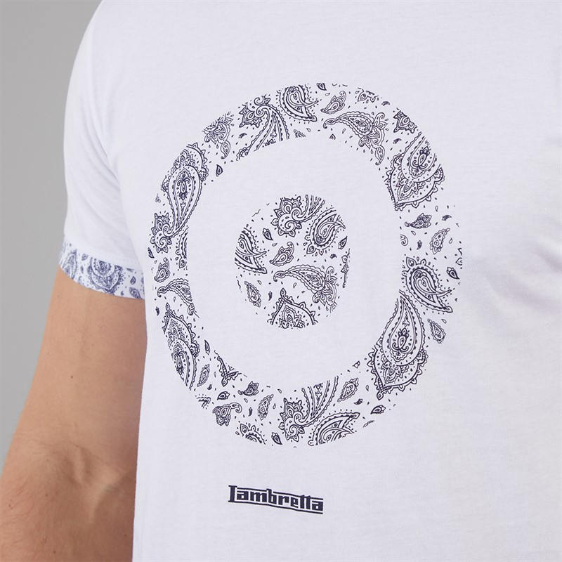 Lambretta Mens Paisley Target T-Shirt White