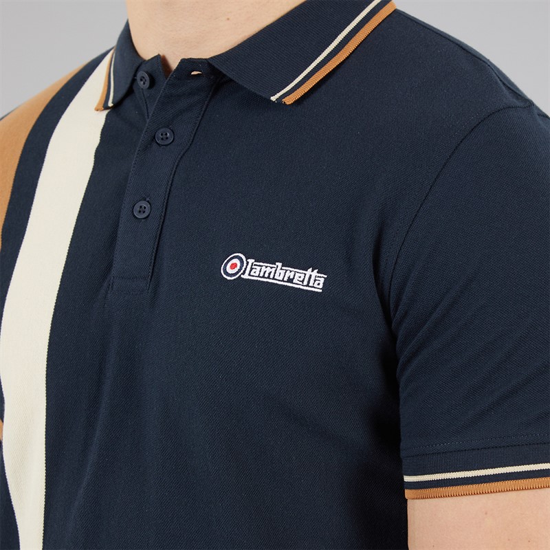 Lambretta Mens Vertical Stripe Shirt Polo Shirt Navy