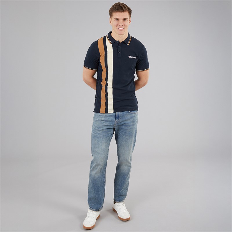 Lambretta Mens Vertical Stripe Shirt Polo Shirt Navy