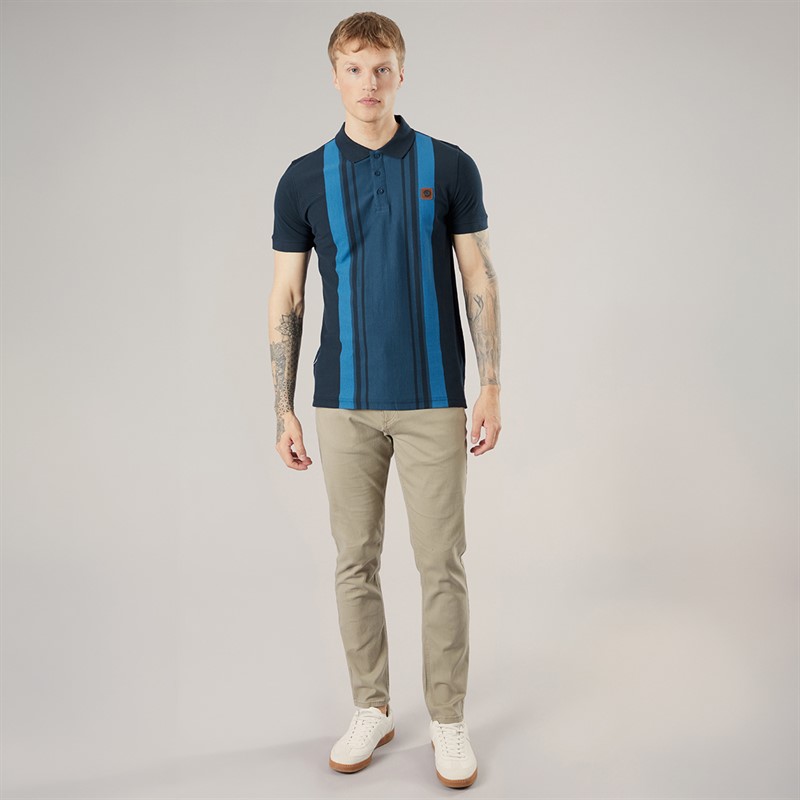 Lambretta Mens Classic Stripe Polo Shirt Navy/Moonlit Ocean