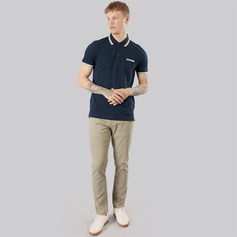 Lambretta Mens Triple Tipped Polo Shirt Navy Navy White/Stone/Basil