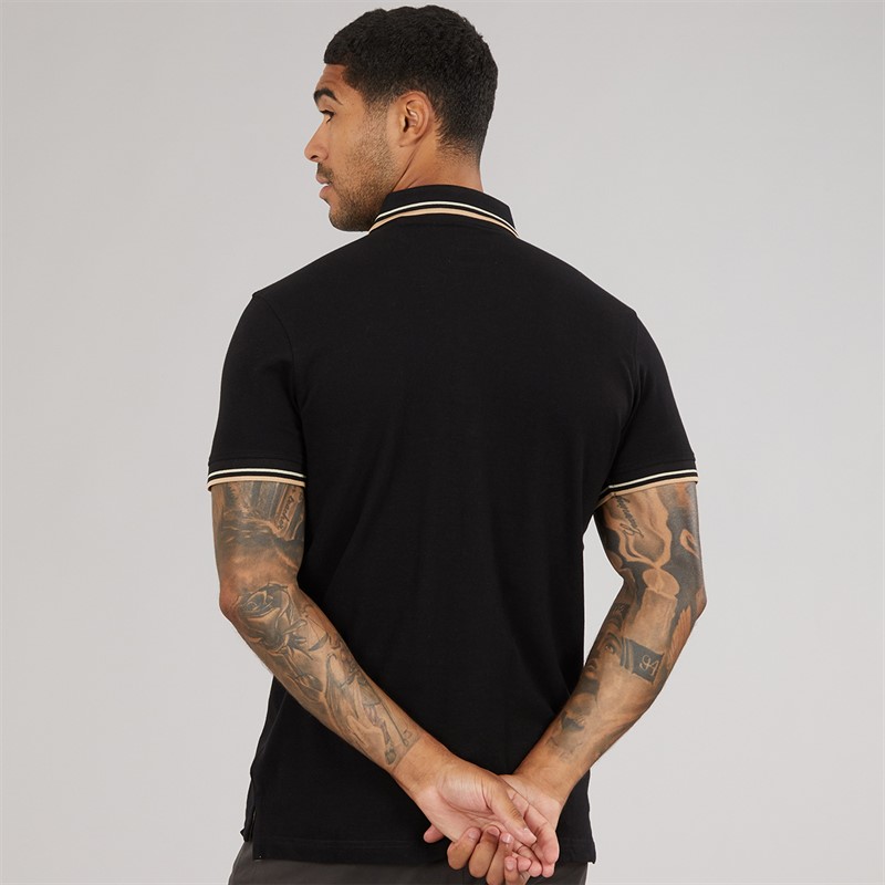 Lambretta Mens Vertical Stripe Polo Shirt Black/Nomad