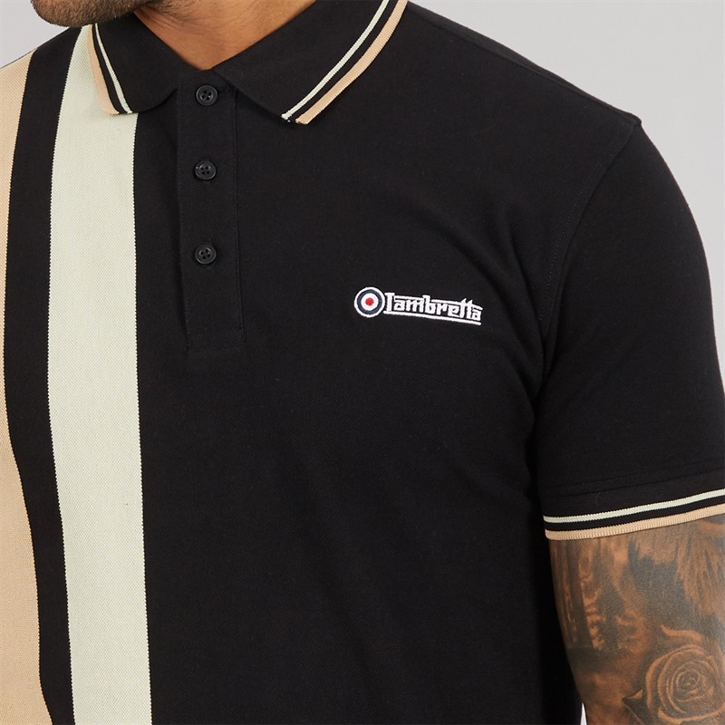 Lambretta Mens Vertical Stripe Polo Shirt Black/Nomad
