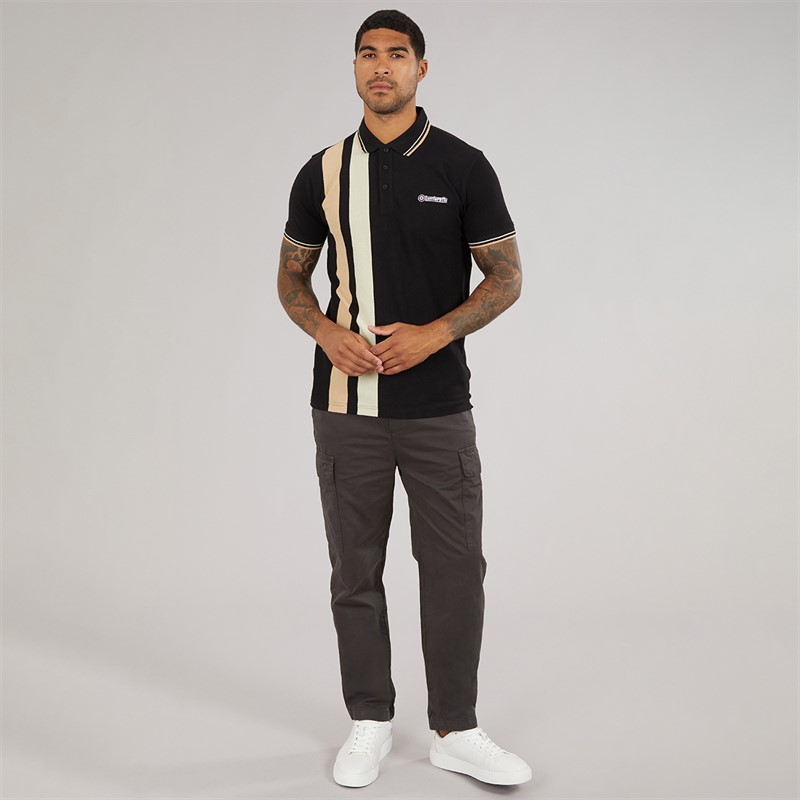 Lambretta Mens Vertical Stripe Polo Shirt Black/Nomad