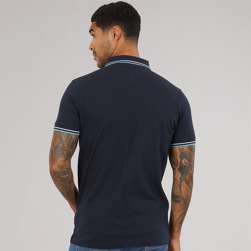 Lambretta Mens Vertical Stripe Polo Shirt Navy/Smoke Blue