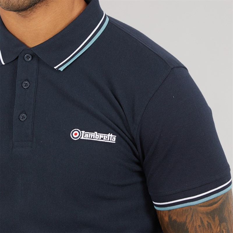 Lambretta Mens Vertical Stripe Polo Shirt Navy/Smoke Blue