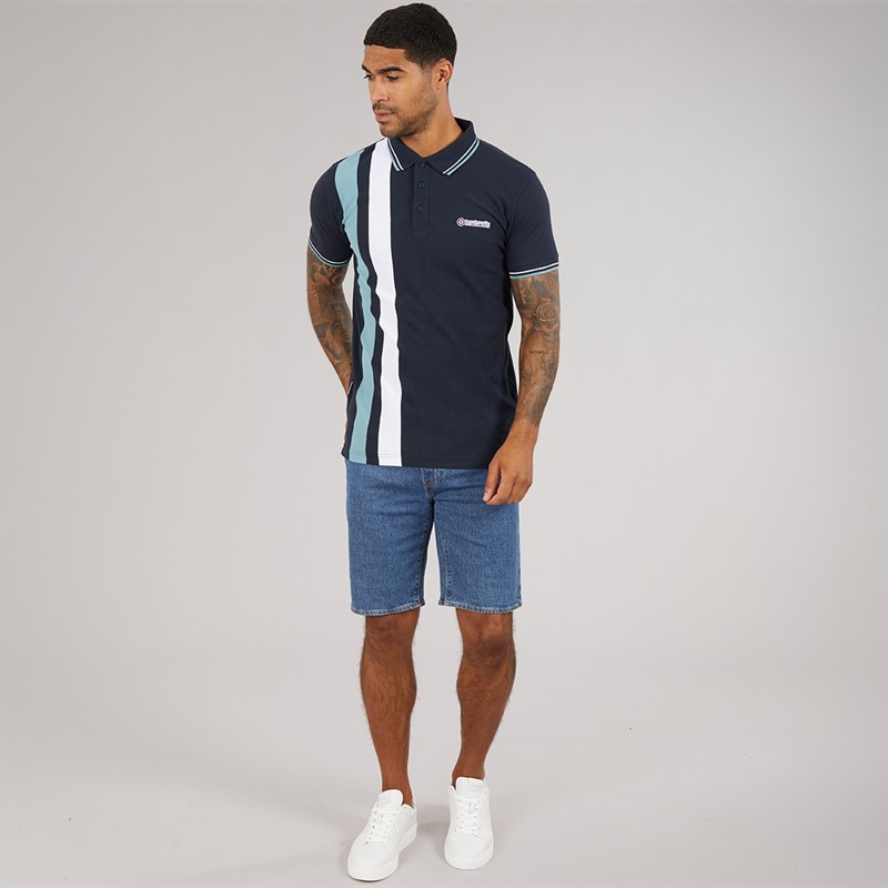 Lambretta Mens Vertical Stripe Polo Shirt Navy/Smoke Blue