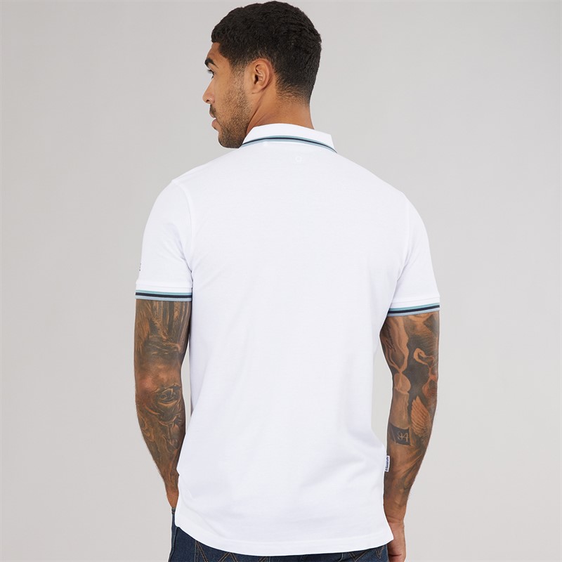 Lambretta Mens Triple Tipped Polo Shirt White Cameo/Navy/Sky