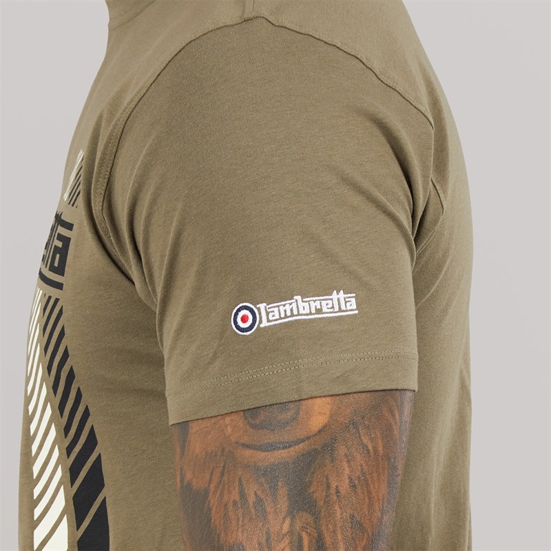 Lambretta Mens Racing Stripe T-Shirt Khaki