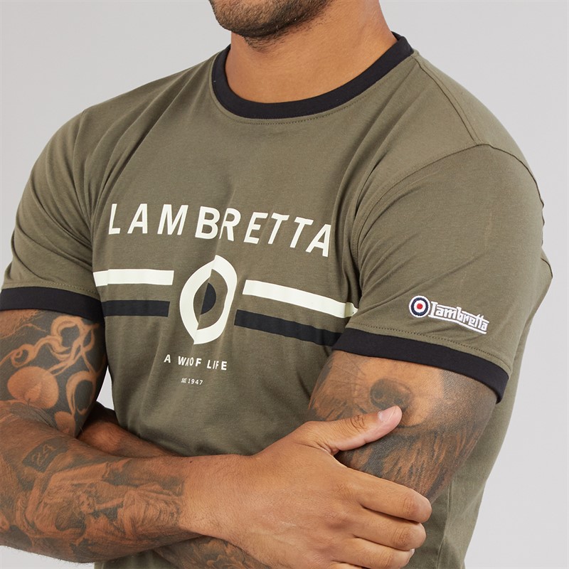 Lambretta Mens Target Ringer T-Shirt Khaki