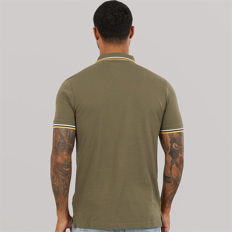 Lambretta Mens Triple Tipped Polo Shirt Khaki White/Navy/Gold