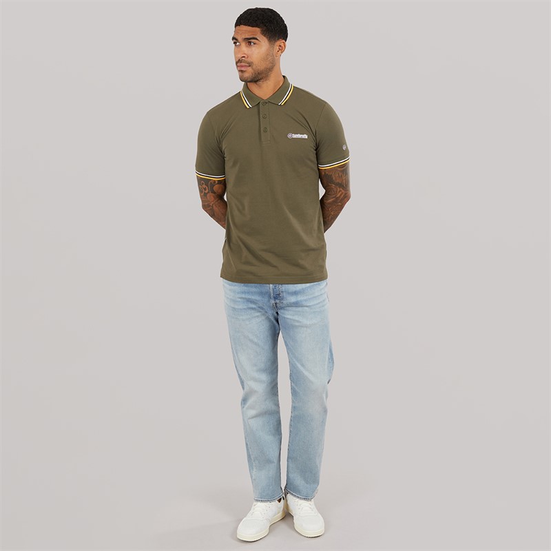 Lambretta Mens Triple Tipped Polo Shirt Khaki White/Navy/Gold