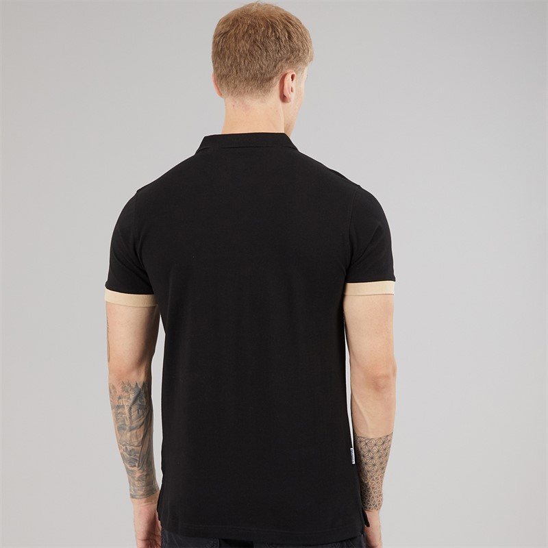 Lambretta Mens Vintage Panel Polo Shirt Black