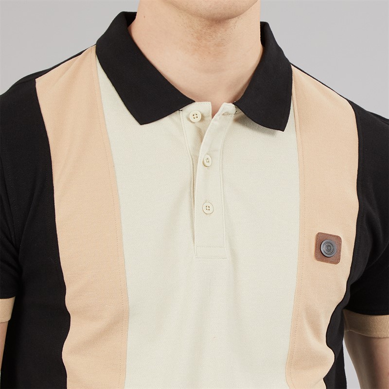 Lambretta Mens Vintage Panel Polo Shirt Black